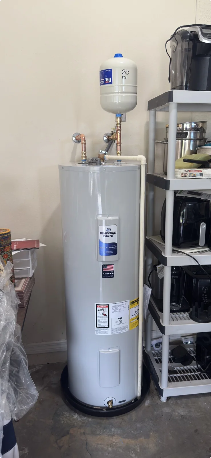 Replacement water heater with expansion tank