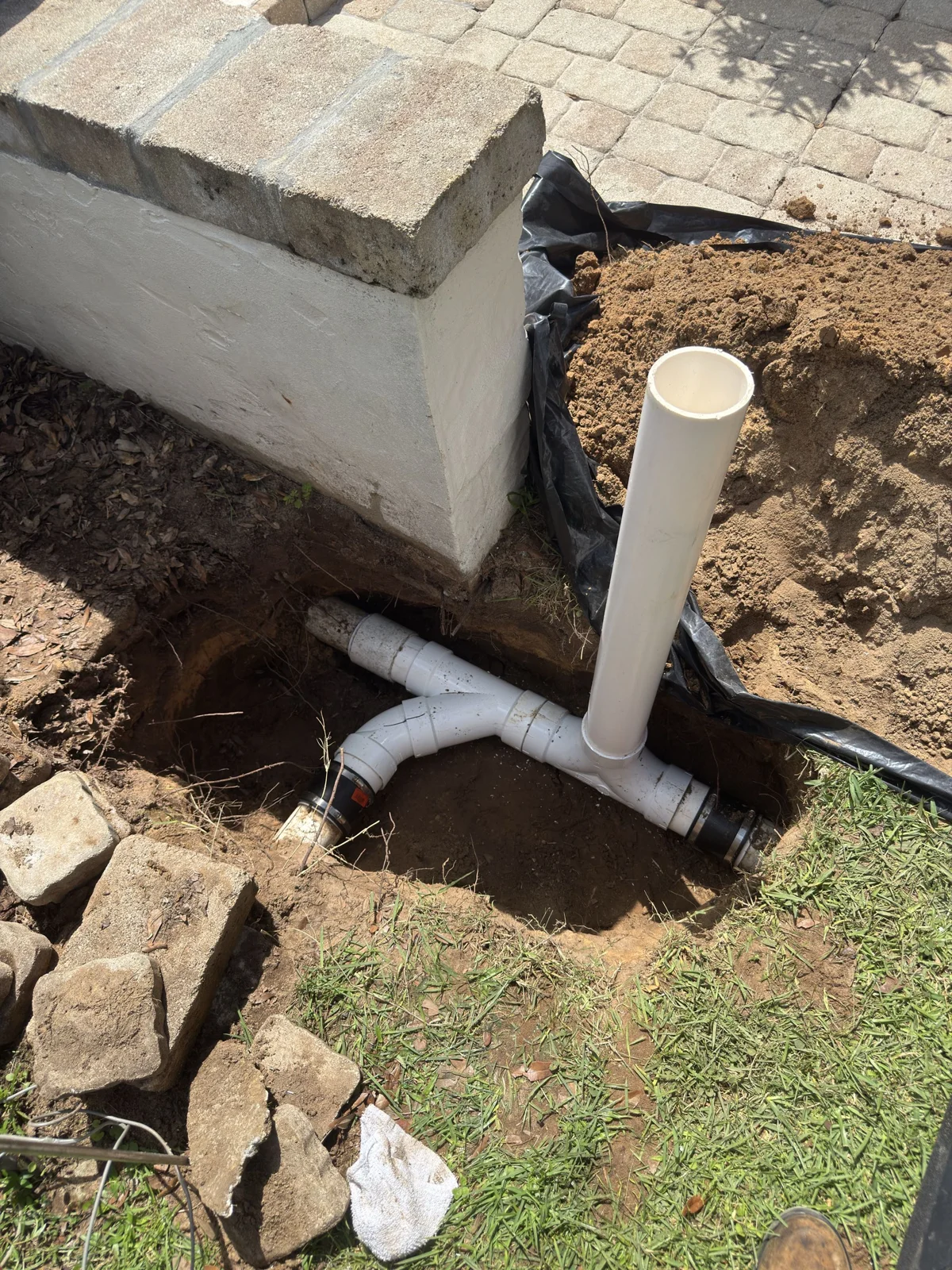 Replacement drain piping and upright cleanout